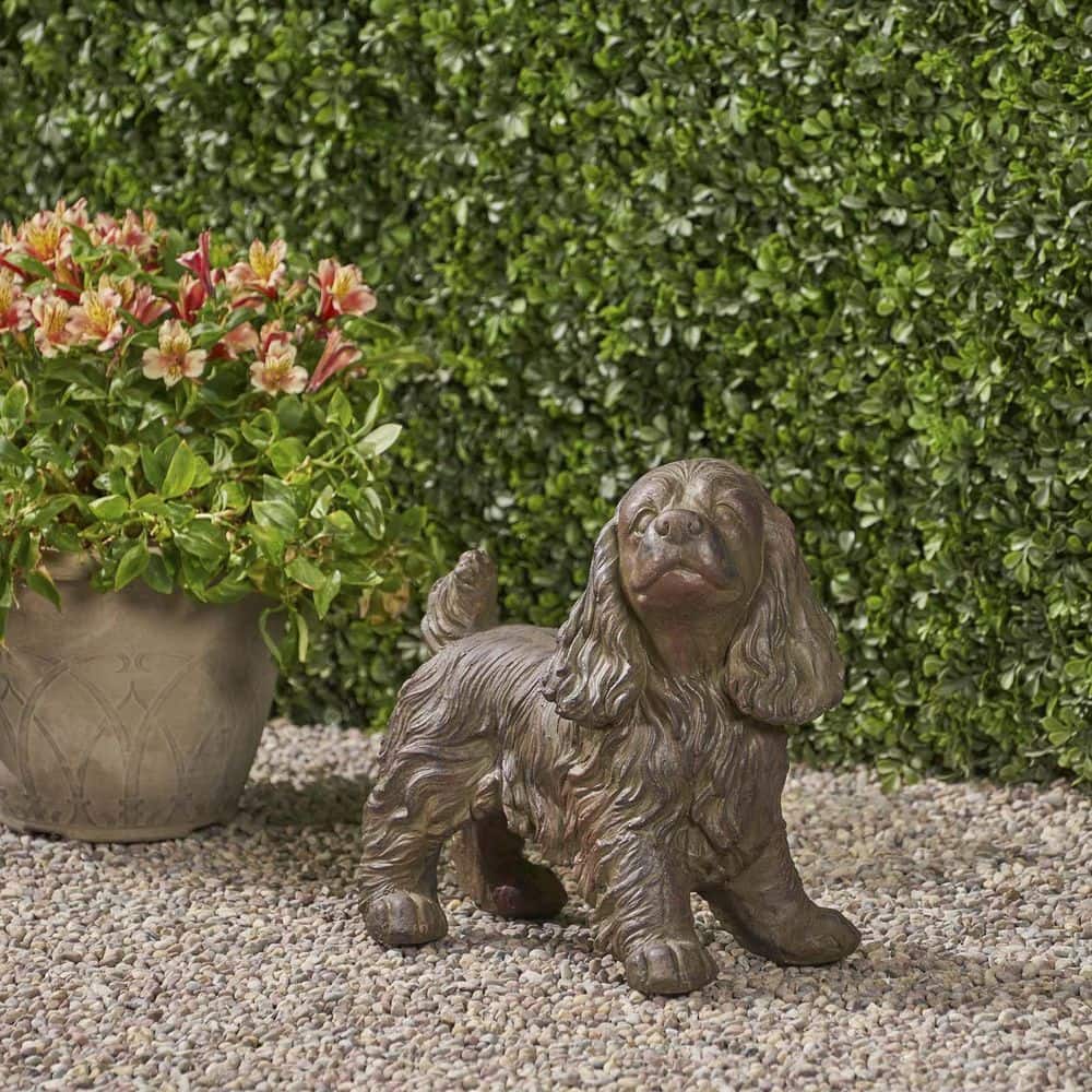 15.5 in. Dark Brown Concrete Patio Outdoor Dog Garden Statue Dog Decorative
