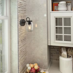 Modern Farmhouse 1-Light Oil-Rubbed Bronze Wall Sconce with Classic Mason Jar Glass Shade Rustic Bath Wall Light