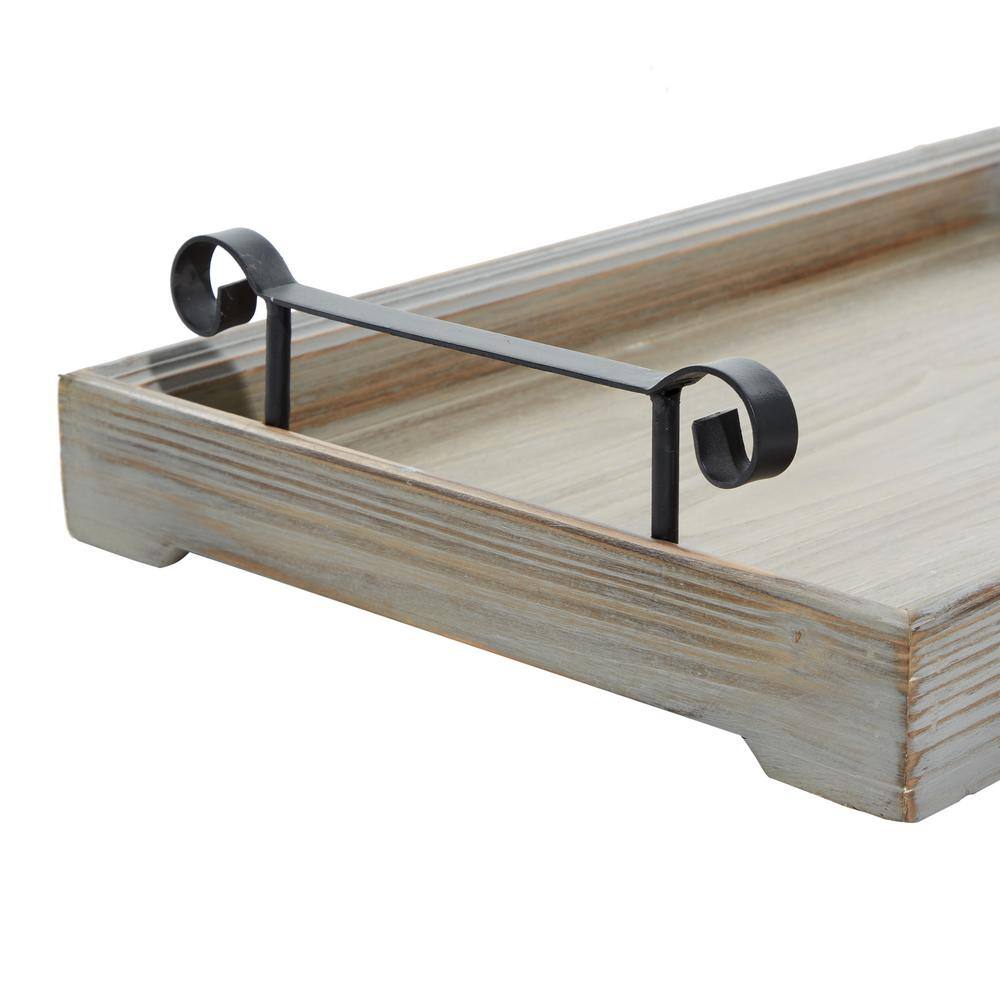 Beige Wood Tray Set with Metal Handles, 20" and 17"