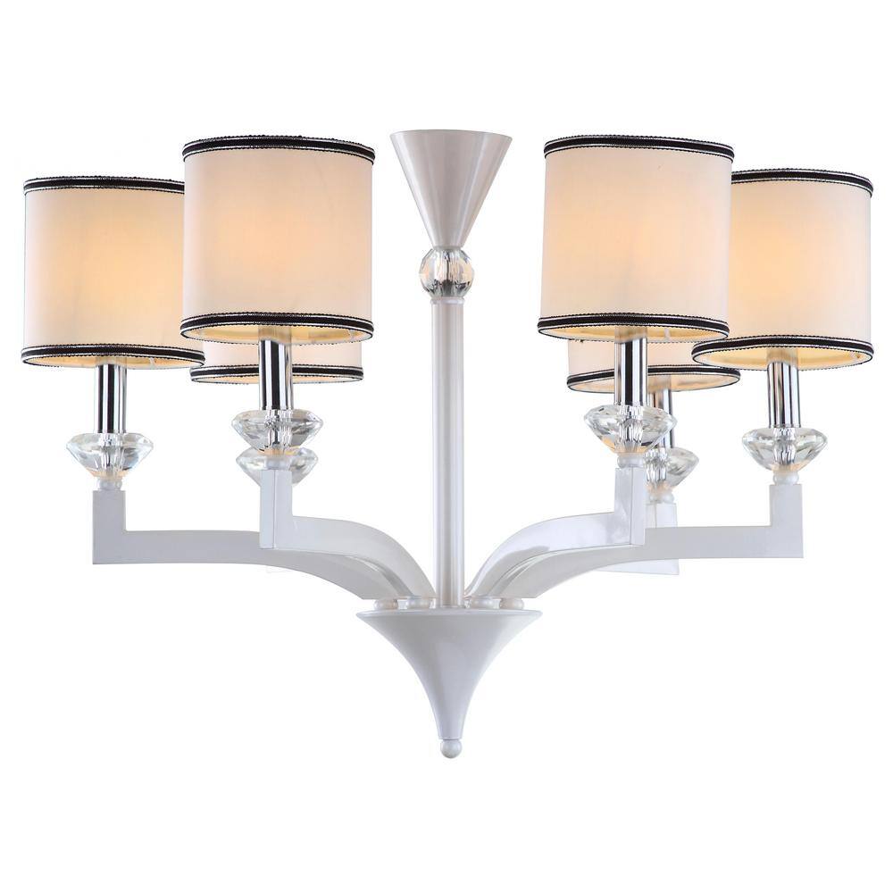 Ethereal Pearl White Crystal 6-Light Chandelier with Cotton Shades