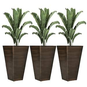 28 in. H Brown Plastic Square Outdoor/Indoor Flower Pots with Drainage Hole and Plug (3-Pack)