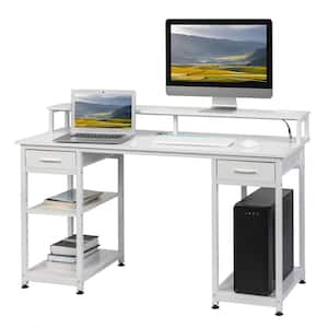 55. 12 in Rectangular White Computer Desk with Storage Shelves