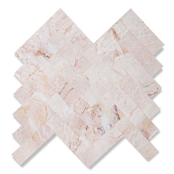 Yipscazo Herringbone Stone Beige 12 in. x 12 in. PVC Peel and Stick Backsplash