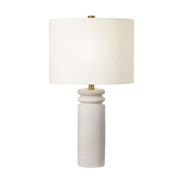 Feikudo 25 in. Glossy White Bedroom Home Office Living Room Table Lamp With White Linen Shade