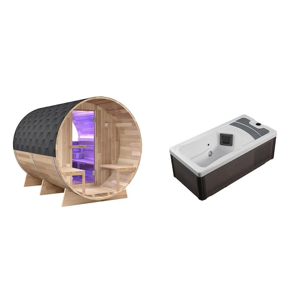 SaunaSpa 4-6 Person Electric Rock Heater Outdoor Barrel Panoramic Cedar ...
