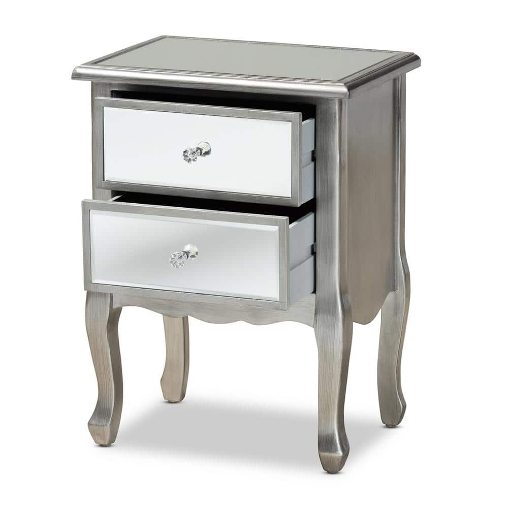 Elegant Mirrored 2-Drawer Nightstand with Crystal Knobs