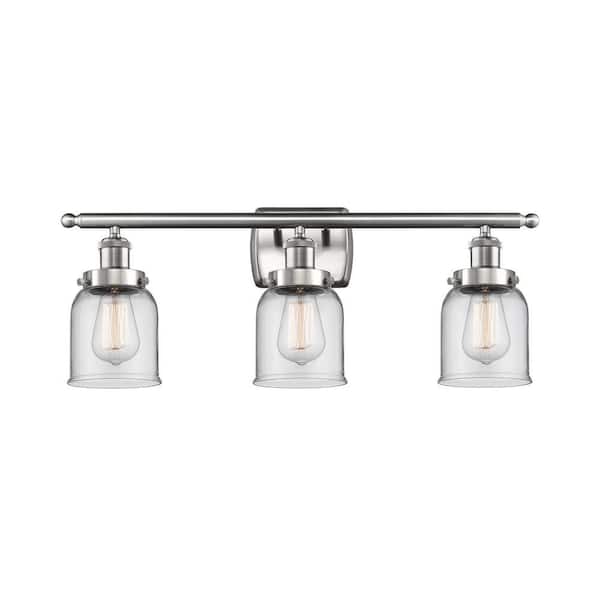 Bell 26 in. 3-Light Brushed Satin Nickel Vanity Light with Glass Shade