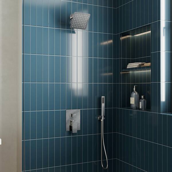 Crozet 2-Spray Wall Mount Rain Shower Head and Handheld Shower Faucet 1.8 GPM in Polished Chrome (Valve Included)