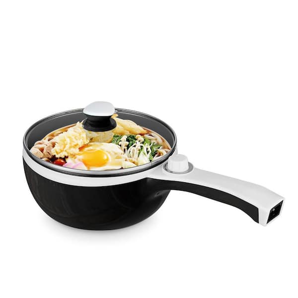 1.5 L Mini Portable Electric Hot Pot, Stainless Steel Non-Stick Sauté Pan, Rapid Noodles Electric Pot, Black