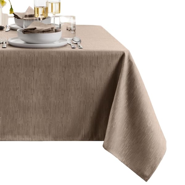Continental Solid Texture Water Resistant Tablecloth, Taupe - 52"W x 70"L