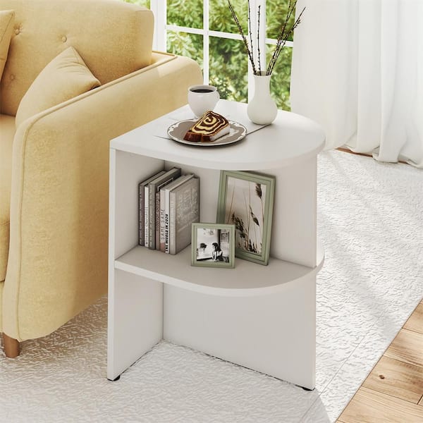 HONEY JOY Half Round Side Table Set of 2 2-tier Wooden Nightstand