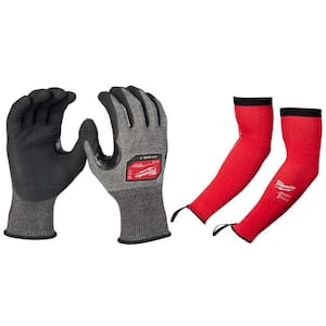 Small Level 3 Cut Resistant High Dexterity Glove with 18 in. Red 4-Way Stretch Cut 3 Resistant Protective Arm Sleeves