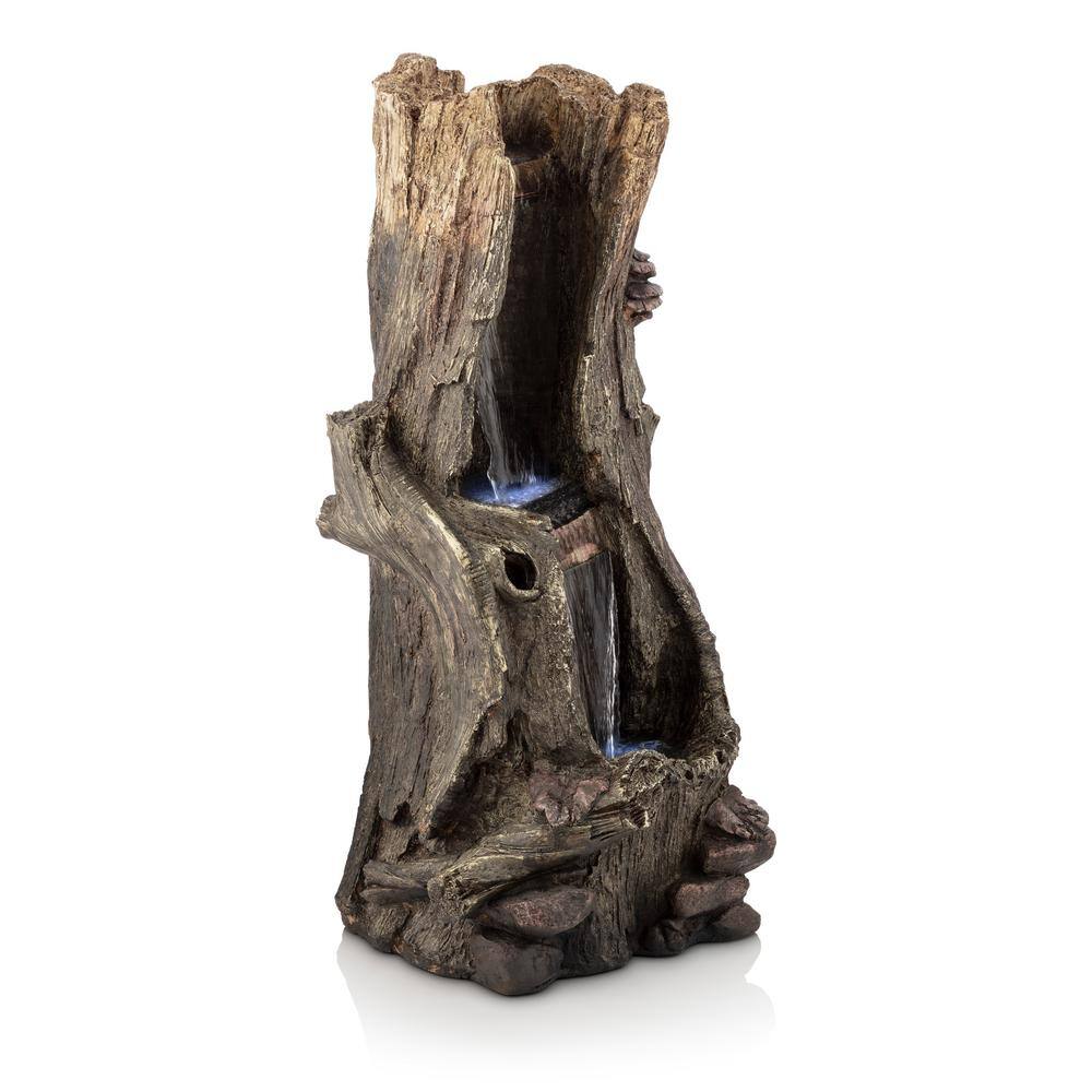 41" Tall Outdoor Tree Trunk Waterfall Fountain with LED Lights