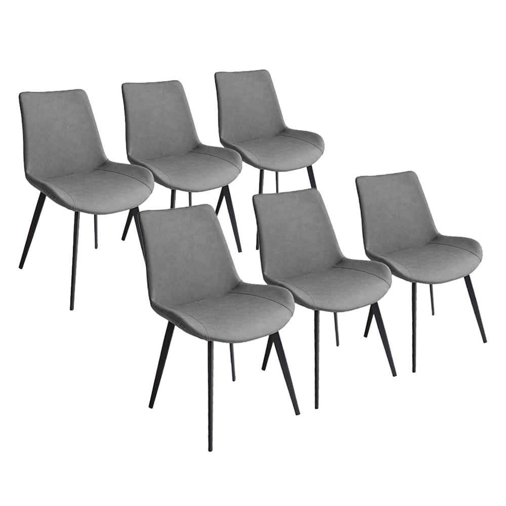 Gray Faux Leather Upholstered Modern Style Dining Chair with Carbon Steel Legs (Set of 6) -  GOJANE, W124152700LWY