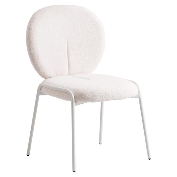 Leisuremod Celestial Mid-Century Modern Boucle Dining Side Chair with White Powder Coated Iron Frame (White)