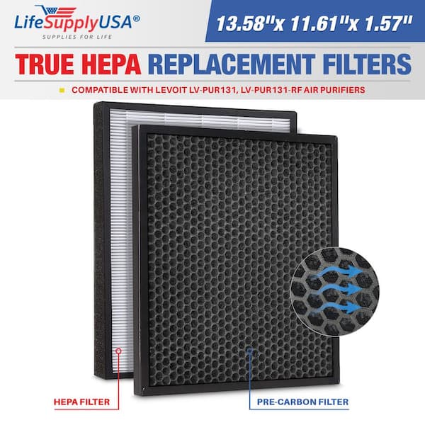 2-in-1 True HEPA Air Clean Replacement Filter + Activated Carbon Charcoal Compatible w/ Levoit LV-PUR131, LV-PUR131-RF