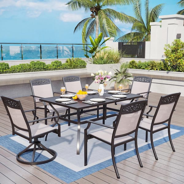PHI VILLA 7-Pieces Metal Outdoor Patio Dining Set with Textilene Aluminum Dining Chairs