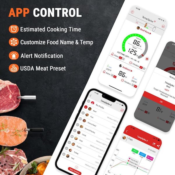 True Bluetooth Wireless Smart Meat Thermometer for the Grill Kitchen BBQ  Smoker Rotisserie