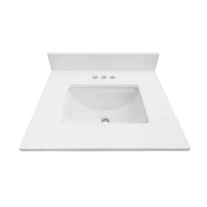 25 in. W x 22 in D Quartz White Rectangular Single Sink Vanity Top in Carrara Marble