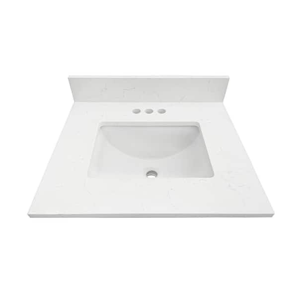 Home Decorators Collection 25 in. W x 22 in D Quartz White Rectangular Single Sink Vanity Top in Carrara White