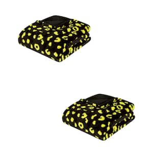 Geometric Black Flannel Sherpa 60 in. x 70 in. Throw Bed Blanket (2-Pack)