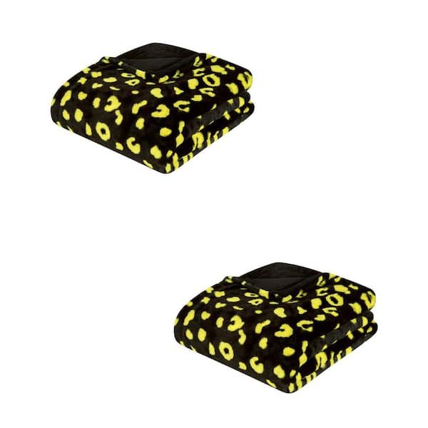 Tidoin Geometric Black Flannel Sherpa 60 in. x 70 in. Throw Bed Blanket (2-Pack)