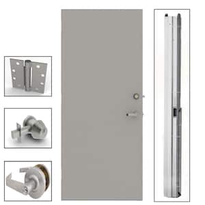 32 in. x 80 in. Gray Flush Steel Security Commercial Door with Hardware