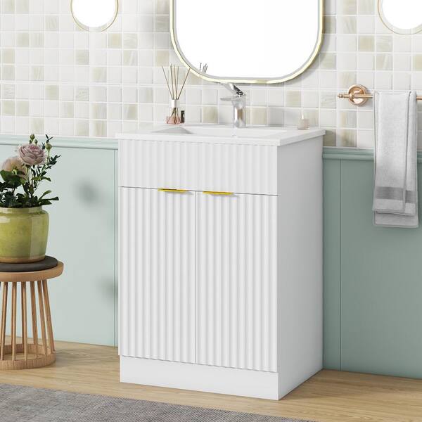Staykiwi 24 in. W x 18 in. D x 34 in. H Single Sink Freestanding Bath Vanity in White with White Ceramic Top