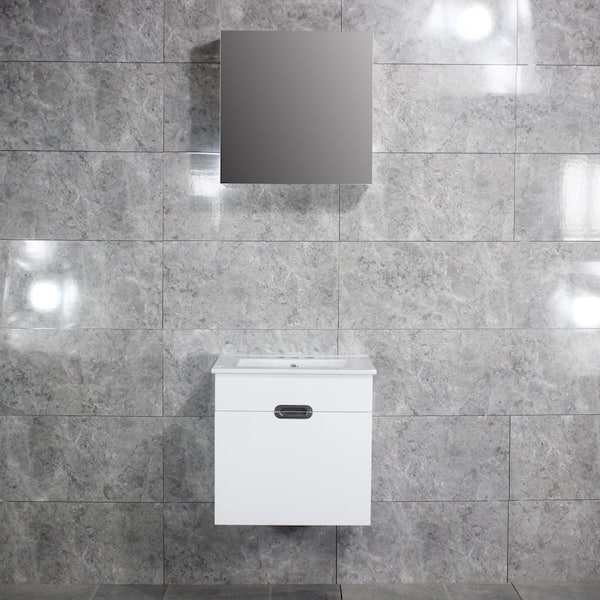 Mediterraneo Paris 21 in. W x 19.7 in. H x 15.7 in. D Single Bath Vanity in White w/ White PVC Vanity Top with White Basin and Mirror