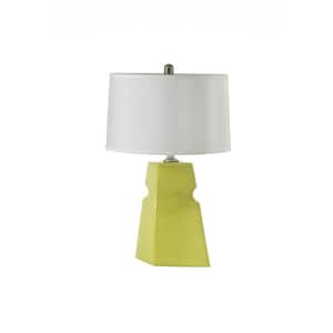 Cubic 24 in. Lime Green Modern, Contemporary Bedside Table Lamp for Living Room, Bedroom with White Linen Shade