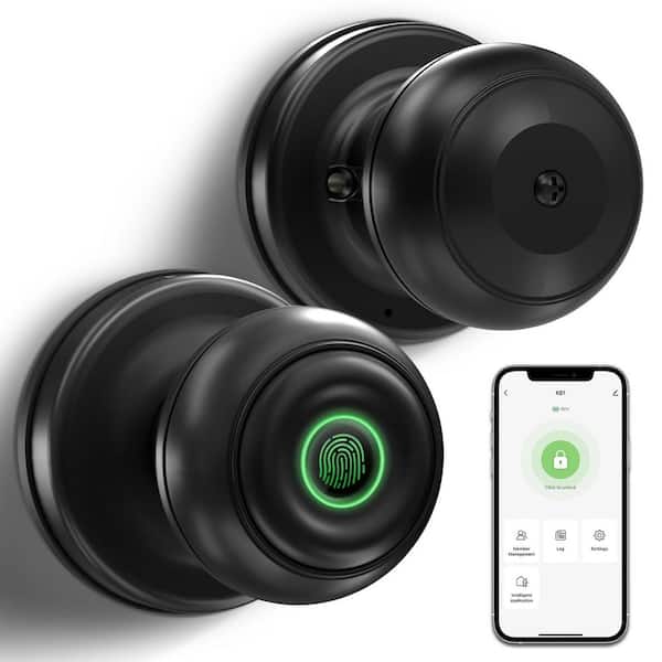 3 in 1 Aluminum Smart Lock Deadbolt with App Biometric Door Knob, Keyless Entry Door Lock with Handle, IP54, in Black