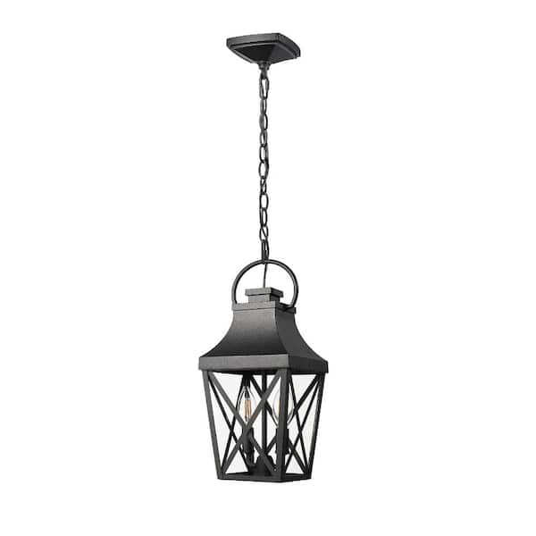 87.9 in. 2-Light Black Dimmable Outdoor Hardwired Pendant Light with Clear Glass and No Bulbs Included