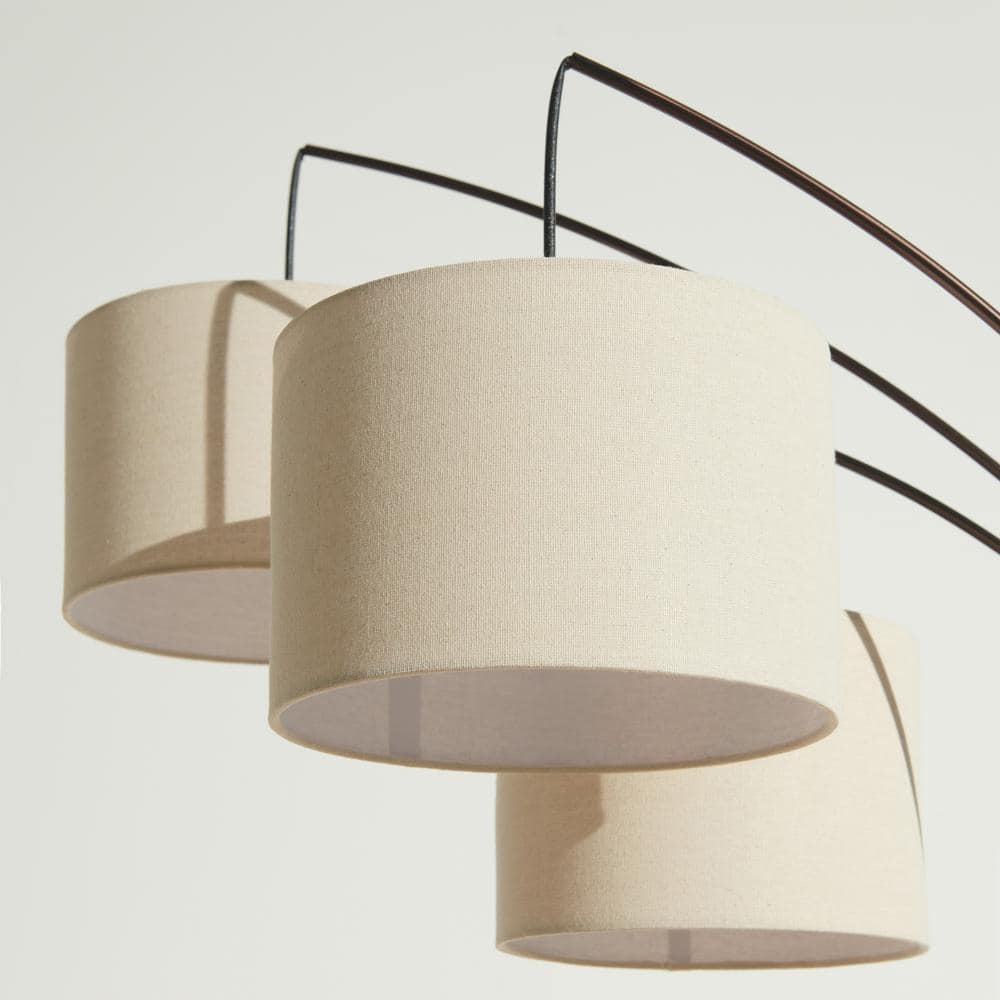 Bronze Trilage 84" Adjustable 3-Light LED Floor Lamp with Beige Shades