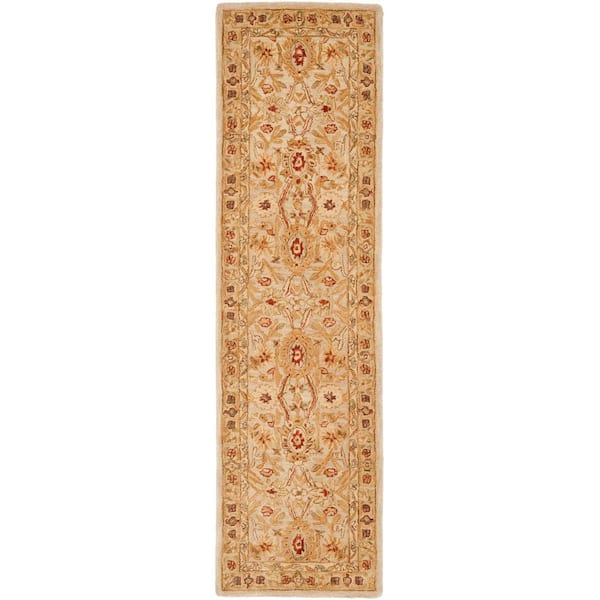 SAFAVIEH Anatolia Gray Beige/Sage 2 ft. x 12 ft. Border Runner Rug