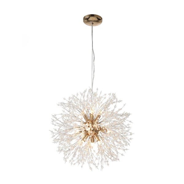 RRTYO Barton 12-Light Gold Dandelion Crystal Unique Sphere Chandelier