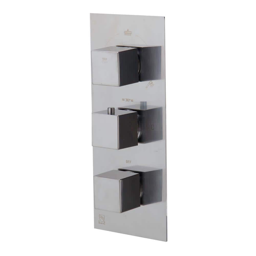 Brushed Nickel Wall-Mounted Thermostatic Shower Mixer with Square Knobs