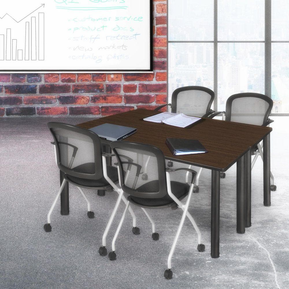 Kee 72 in x 24 in. Neo Walnut Top Training Table Desk, Black Legs & 2 Cadence Nesting Chairs