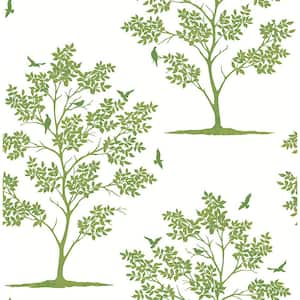 Woodland Green Trees & Birds Green Wallpaper Sample
