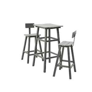 Gray 3-Piece Plastic Square High Outdoor Serving Bar Set