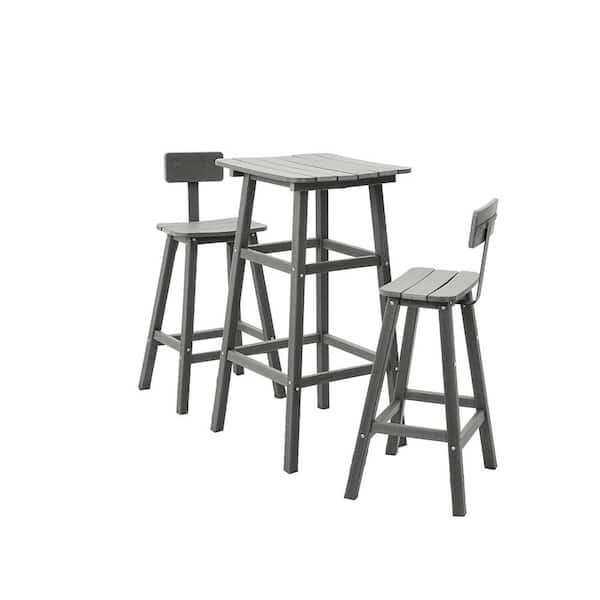 Cesicia Gray 3-Piece Plastic Square High Outdoor Serving Bar Set