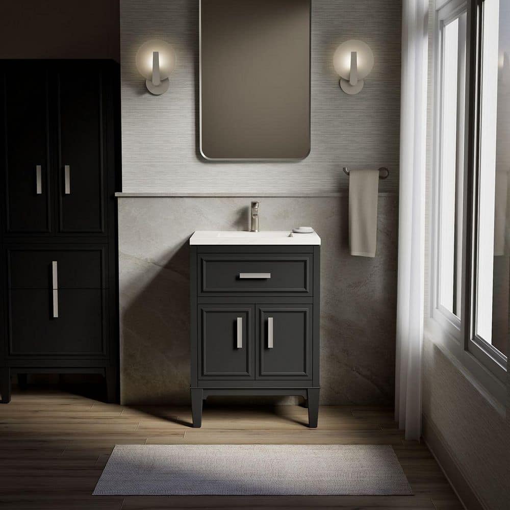 Southerk 23 in. Single Sink Freestanding Slate Grey Bath Vanity with White Quartz Top Assembled price history on PriceWatchPro