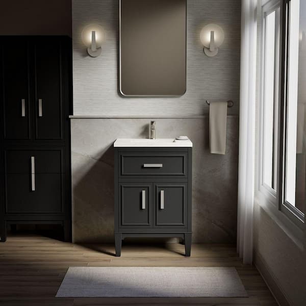 Southerk 23 in. Single Sink Freestanding Slate Grey Bath Vanity with White Quartz Top Assembled
