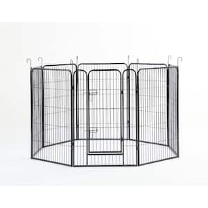 40 in. H, 8-Panel Pet Playpen Iron Heavy-Duty Pet Fence Puppy Pen Foldable and Portable in Black