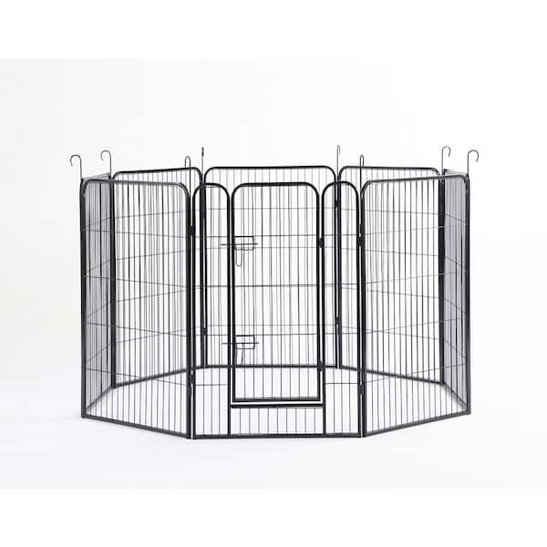 cenadinz 40 in. H, 8-Panel Pet Playpen Iron Heavy-Duty Pet Fence Puppy Pen Foldable and Portable in Black