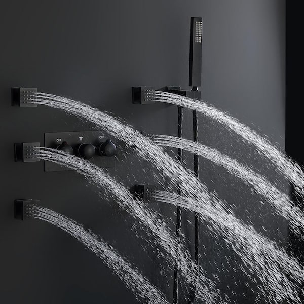 Bathroom Black Valtemo Rain Shower Set Luxury Thermostatic Faucets Modern  Large LED Ceiling Waterfall Rainfall ShowerHead 600x800mm+Body Massage Jets  From Jmhm, $1,437.17