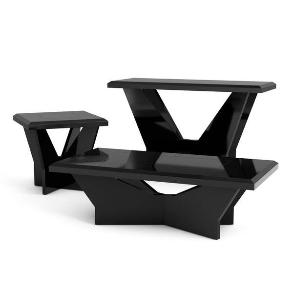 Furniture of America Blu Creek 3Piece 47.25 in. Black Rectangle Glass Coffee Table Set IDF