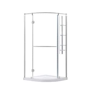 Glamour 36 in. x 73.90 in. Semi-Frameless Corner Hinged Shower Door in Satin Nickel