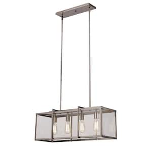 Eastwood II 28.5 in. 4-Light Brushed Nickel Kitchen Island Pendant Light Fixture with Clear Glass Shade