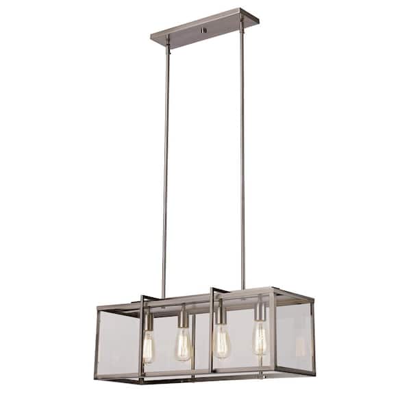 Bel Air Lighting Eastwood II 28.5 in. 4-Light Brushed Nickel Kitchen Island Pendant Light Fixture with Clear Glass Shade