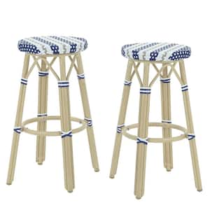 Shua 30 in. Navy and White Aluminum Outdoor Bar Stool (Set of 2)